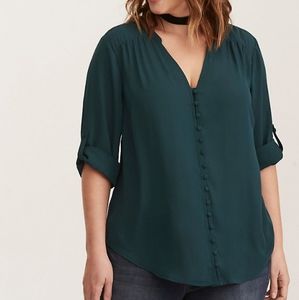 Torrid 4X Harper Teal Georgette Button Down Blouse